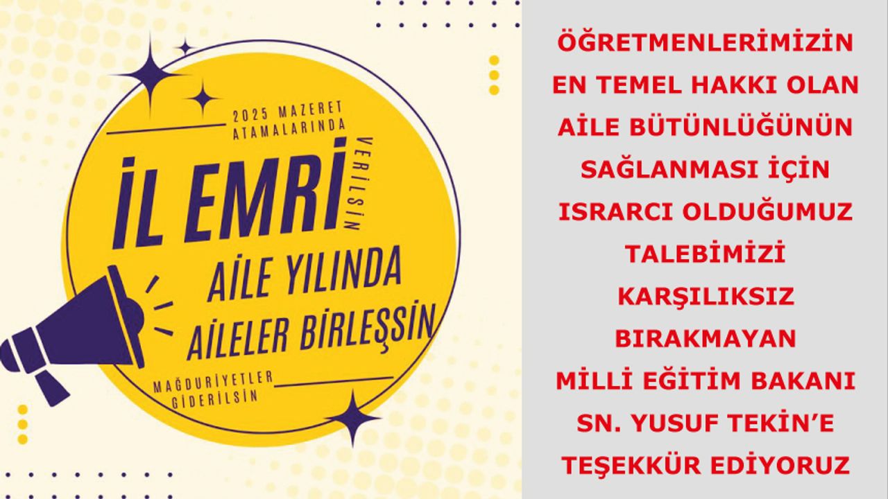 Talebimizi karşılıksız bırakmayan Milli Eğitim Bakanı Sn. Yusuf Tekin’e teşekkür ediyoruz