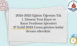 2024/1. dönem yeni kayıt ve kayıt yenileme işlemleri 27 Eylül 2024 Cuma gününe kadar devam edecek