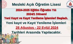 Mesleki Açık Öğretim Lisesi yeni kayıt ve kayıt yenileme işlemleri 28 Ağustos-22 Eylül 2024 tarihleri arasında yapılacak