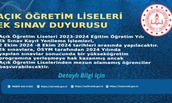 Açık Öğretim Lisesi 2023-2024 Eğitim Öğretim Yılı Ek Sınavı