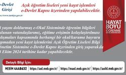 Açık Öğretim Liseleri Yeni Kayıt İşlemleri e-Devlet Kapısı Üzerinden Yapılabilecektir