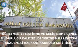 Öğretmen Yetiştirme ve Geliştirme Genel Müdürlüğü kaldırıldı yerine MİLLİ EĞİTİM AKADEMİSİ BAŞKANI kadrosu getirildi