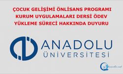 Çocuk Gelişimi Önlisans Programı Kurum Uygulamaları Dersi Ödev Yükleme Süreci hakkında duyuru