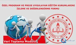 Özel Program ve Proje Uygulayan Eğitim Kurumlarını İzleme ve Değerlendirme Formu