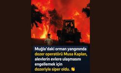 Gözünü kırpmadan alevlerin sıfır noktasına giren dozer operatörümüz