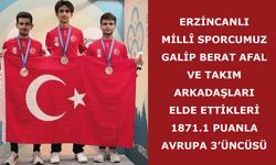 Erzincanlı millî sporcumuz Galip Berat Afal ve takım arkadaşları, elde ettikleri 1871.1 puanla Avrupa 3’üncüsü