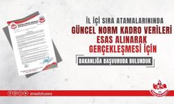 İL İÇİ SIRA ATAMALARINDA GÜNCEL NORM VERİLERİNİN ESAS ALINMASI İÇİN MEB’DEN TALEPTE BULUNDUK