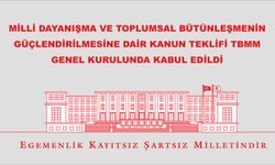 MİLLİ DAYANIŞMA VE TOPLUMSAL BÜTÜNLEŞMENİN GÜÇLENDİRİLMESİNE DAİR KANUN TEKLİFİ TBMM GENEL KURULUNDA KABUL EDİLDİ