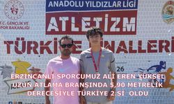 Erzincanlı sporcumuz Ali Eren Yüksel, uzun atlama branşında 5,90 metrelik derecesiyle Türkiye 2.si  oldu
