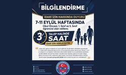 Okul Öncesi, 1. Sınıf ve 5. Sınıf öğrencisi olan velilere; talebi halinde 3 saat idari izin verilecektir