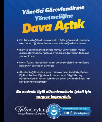 Yönetici Görevlendirme Yönetmeliğine Dava Açtık