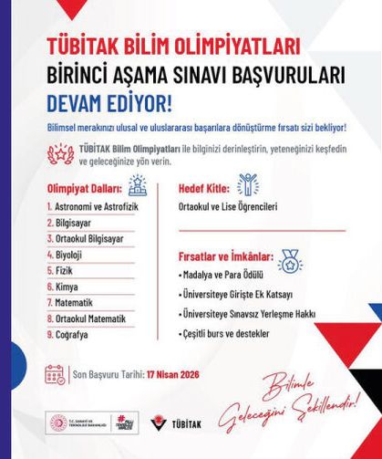 TÜBİTAK ⁠Bilim Olimpiyatları Birinci Aşama Sınavı başvuruları devam ediyor!