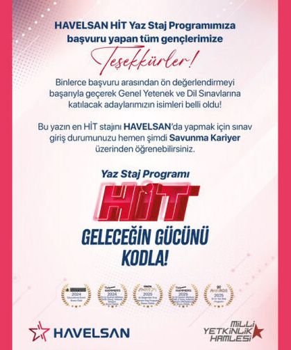HAVELSAN HİT Yaz Stajı Sonuçları Açıklandı!