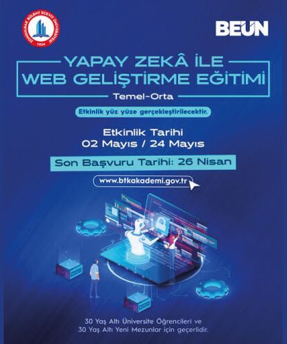 "Yapay Zekâ ile Web Geliştirme Eğitimi" (Temel-Orta Seviye) başlıyor!