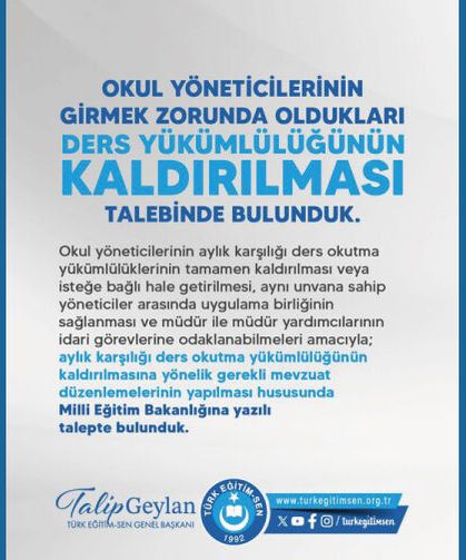 Okul yöneticilerinin derse girme zorunluluğu kaldırılmalıdır