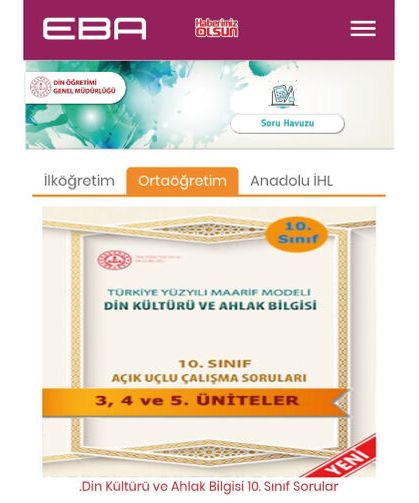 Açık uçlu çalışma soruları seti EBA’da yayımlandı