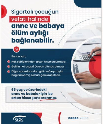 Sigortalı çocuğun vefatı halinde anne ve babaya ölüm aylığı bağlanabilir