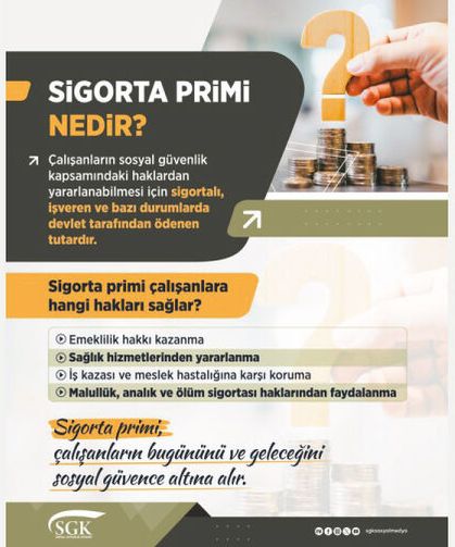 Sigorta primi, çalışanların bugününü ve geleceğini sosyal güvence altına alır.