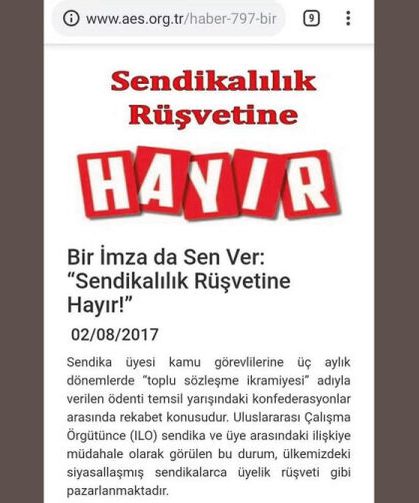 Sendikalılık Rüşvetine Hayır!
