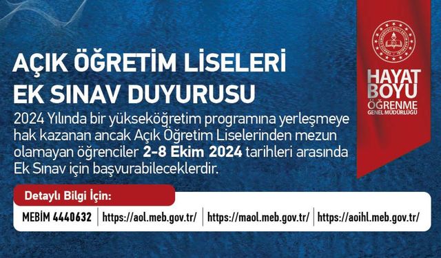 Açık öğretim liseleri ek sınav duyurusu