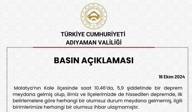 Adıyaman Valiliğinden deprem açıklaması