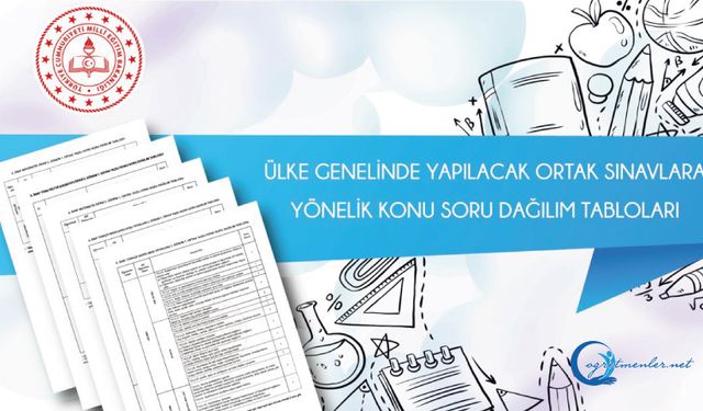 Ortak Sınavlara Yönelik Konu Soru Dağılım Tabloları Yayımlandı