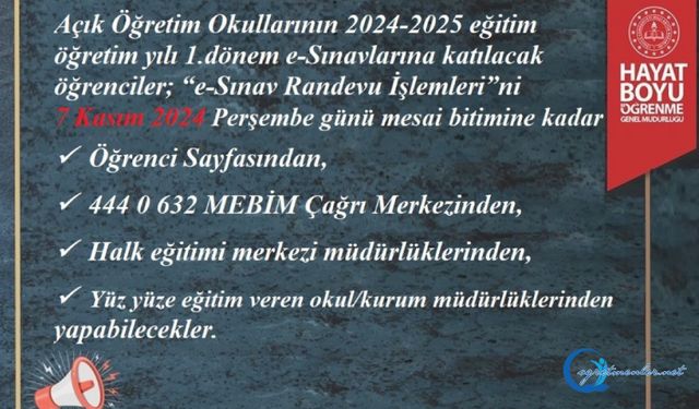 e-Sınav Randevu işlemleri başaldı