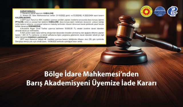 Bölge İdare Mahkemesi’nden Barış Akademisyeni Üyemize İade Kararı