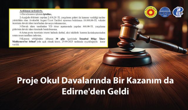 Proje Okul Davalarında Bir Kazanım da Edirne’den Geldi