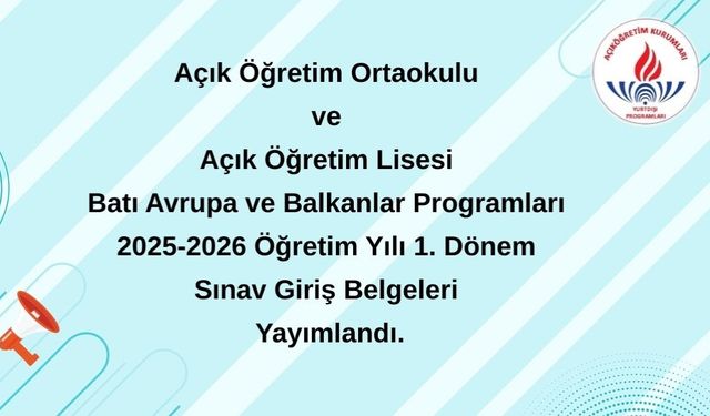 Sınava Giriş Belgeleri Yayımlandı