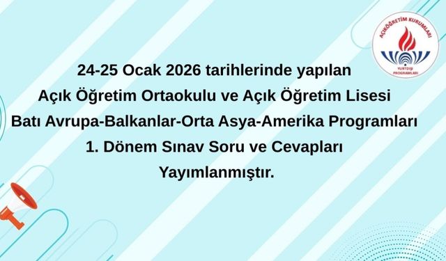 1. Dönem Sınav Soru ve Cevapları Yayımlandı