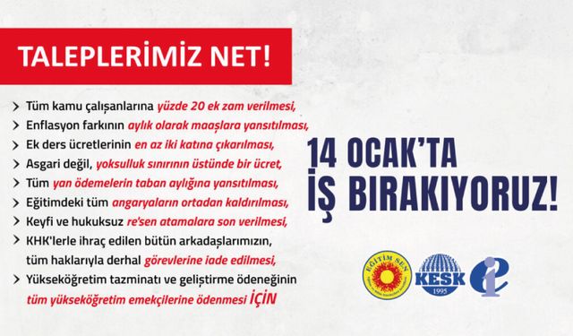 Geçinemiyoruz, Tükeniyoruz, Angaryaya Karşıyız! 14 Ocak’ta İş Bırakıyoruz!
