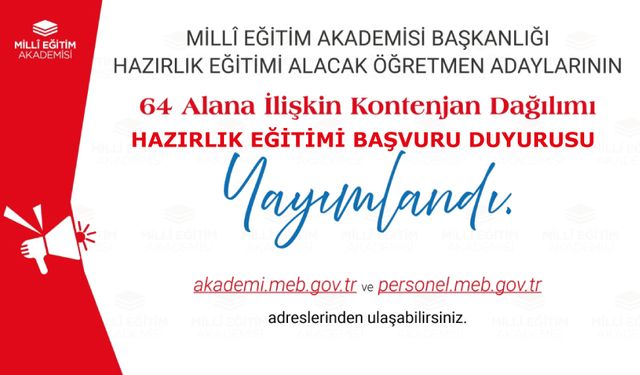 Millî Eğitim Akademisine Hazırlık Eğitimi Başvuru Duyurusu ve Kontenjanları Yayımlandı
