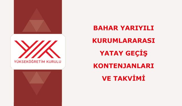 Bahar Yarıyılı Kurumlararası Yatay Geçiş Kontenjanları ve Takvimi