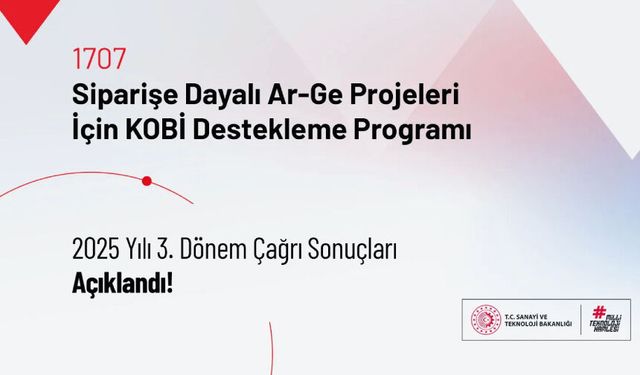 1707 Sipariş Ar-Ge 2025 Yılı 3. Dönem Çağrı Sonuçları Açıklandı