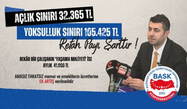 Açlık Sınırı 32.365 TL, Yoksulluk Sınırı 105.425 TL