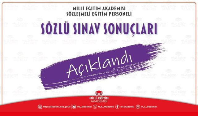 Millî Eğitim Akademisi sözleşmeli eğitim personeli alımına ilişkin sözlü sınav sonuçları açıklandı.