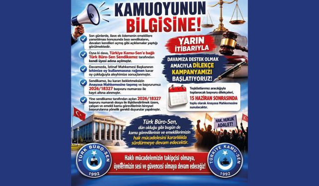 Türk Büro-Sen olarak, davamıza destek olmak amacıyla dilekçe kampanyamızı başlatıyoruz