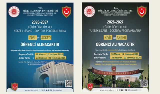 Yüksek lisans ve doktora programlarına sivil ve asker öğrenci alınacak