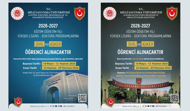 2026-2027 Eğitim-Öğretim Yılı yüksek lisans ve doktora programlarına sivil ve asker öğrenci alınacak