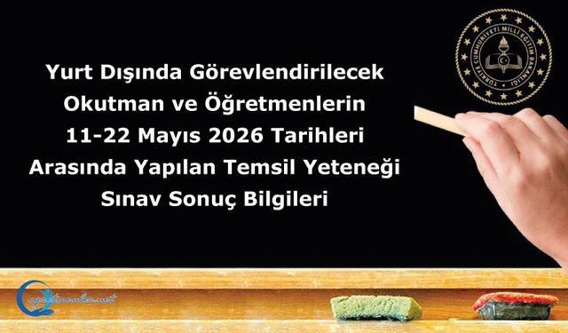 Okutman ve Öğretmenlerin 11-22 Mayıs 2026 Tarihleri Arasında Yapılan Temsil Yeteneği Sınav Sonuç Bilgileri