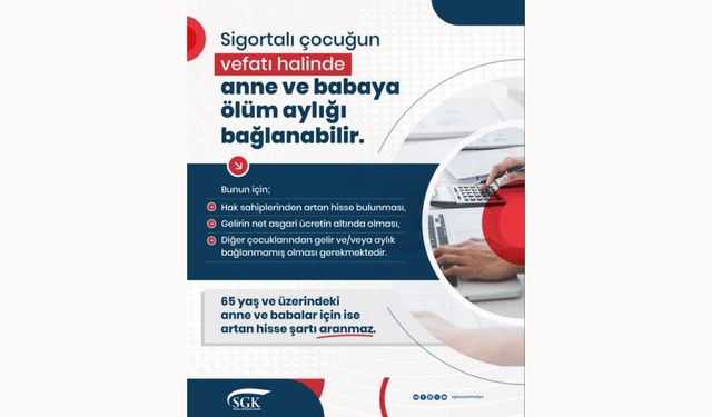Sigortalı çocuğun vefatı halinde anne ve babaya ölüm aylığı bağlanabilir
