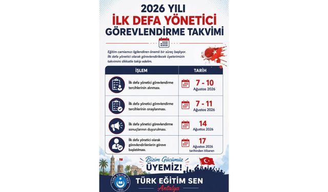 İlk Defa Yönetici Görevlendirme Takvimi