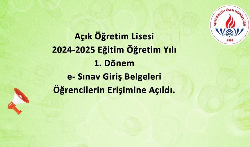 Açık Öğretim Lisesi  e-Sınav Giriş Belgeleri Öğrencilerin Erişimine Açıldı.