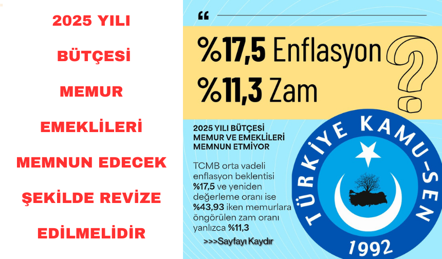 2025 Yılı Bütçesi̇ Memur Ve Emekli̇leri̇ Memnun Edecek Şeki̇lde Revi̇ze Edi̇lmeli̇di̇r