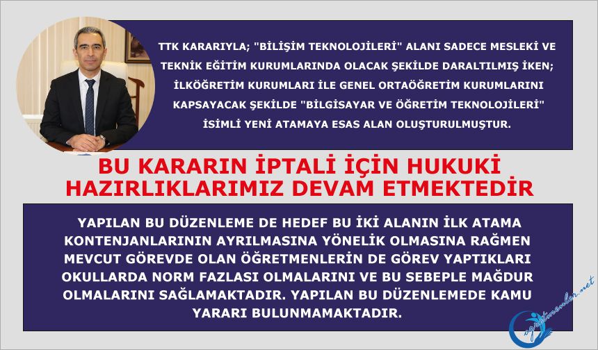 Türk Eğitim-Sen bu kararın iptali için hukuki sürece hazırlıklarımız devam etmektedir