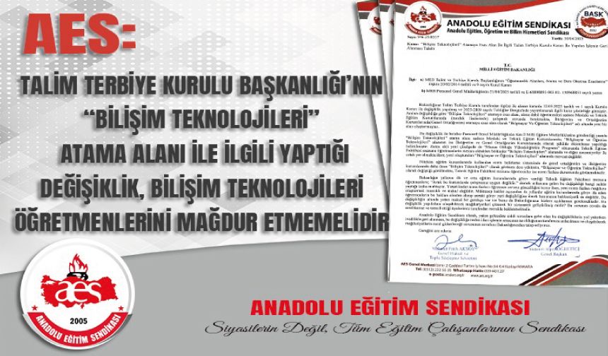 “Bilişim Teknolojileri” alanında değişiklik Bilişim Teknolojileri Öğretmenlerini Mağdur Etmemelidir