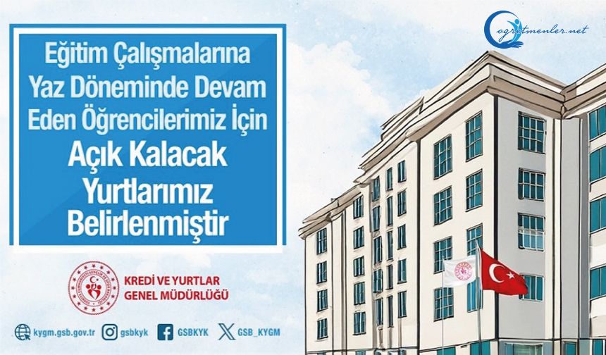 Yaz aylarında açık kalacak yurtlar açıklandı