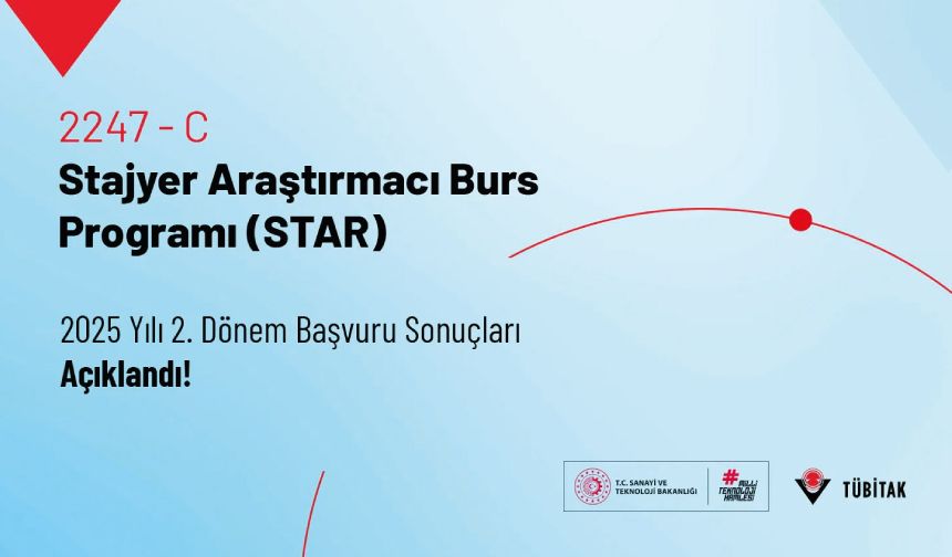 2247-C Stajyer Araştırmacı Burs Programı (STAR) 2025 Yılı 2. Dönem Başvuru Sonuçları Açıklandı