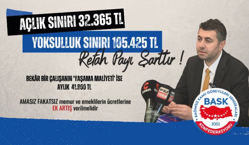 Açlık Sınırı 32.365 TL, Yoksulluk Sınırı 105.425 TL